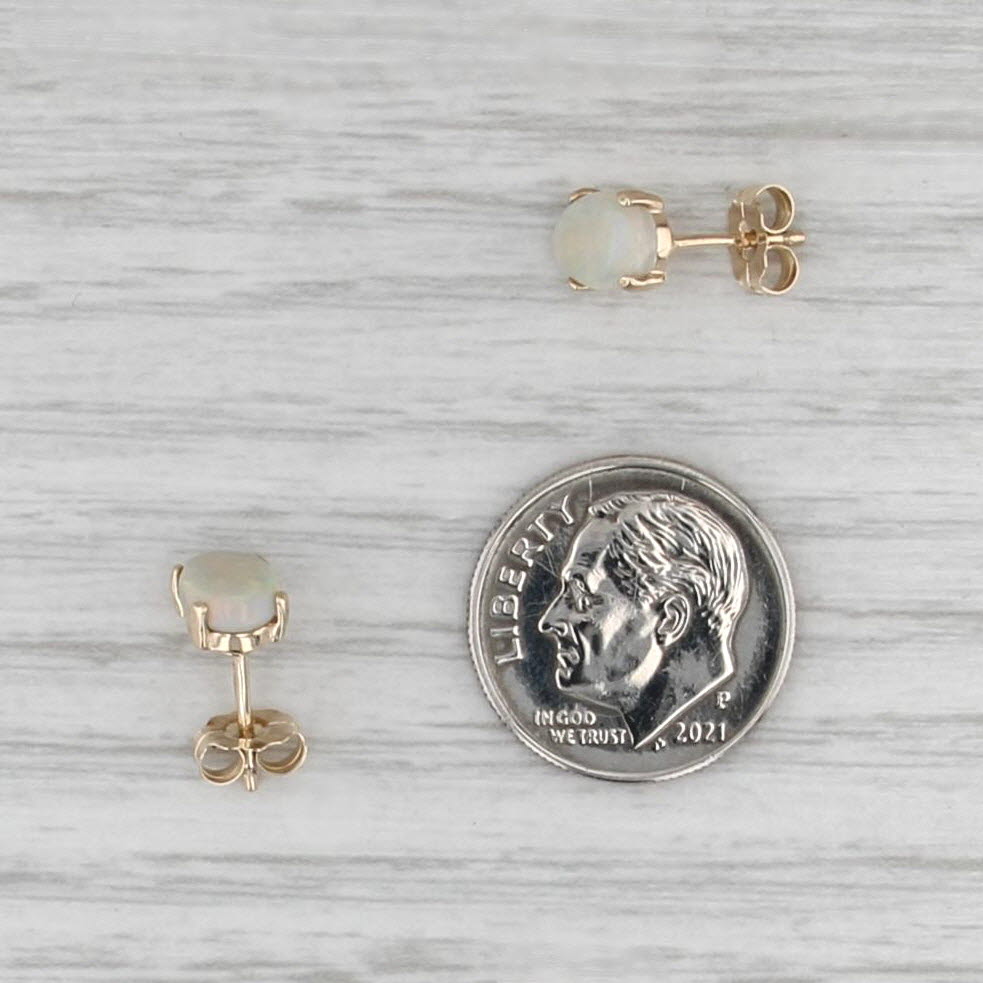 Opal Stud Earrings 14k Yellow Gold Oval Cabochon Solitaire Studs