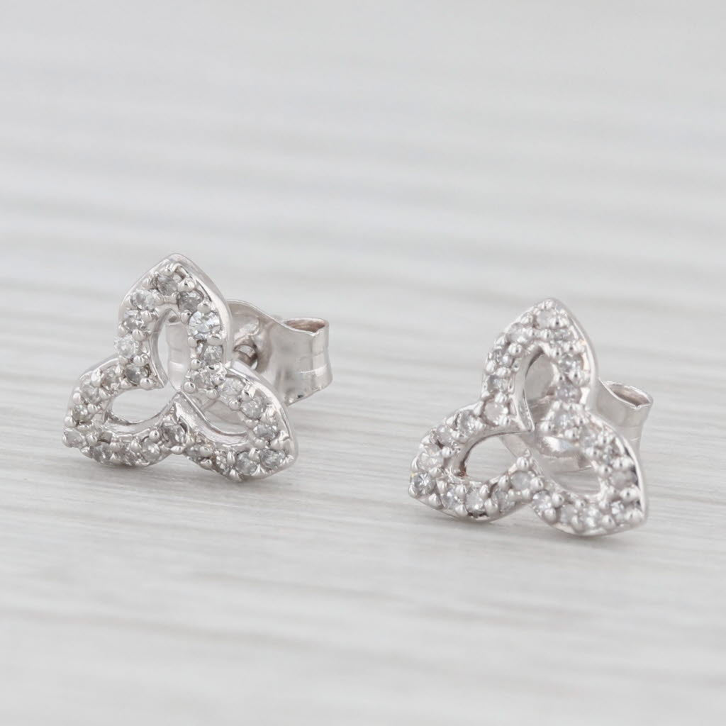 Light Gray New 0.10ctw Diamond Celtic Knot Stud Earrings 10k White Gold