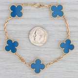 Gray Van Cleef Arpels VCA Alhambra Blue Agate Clover Bracelet 18k Gold 7.25" Box