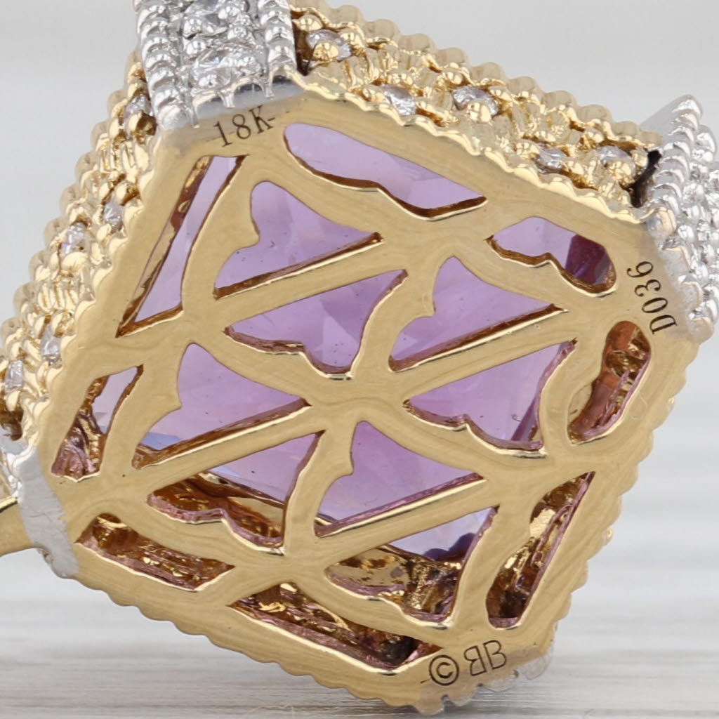 7.50ctw Amethyst Diamond Pendant 18k Yellow White Gold Enhancer Clip Bail