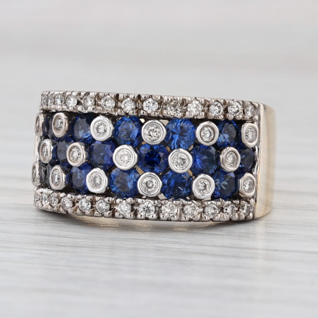 Large 2.56ctw Blue Sapphire Diamond Ring 14k Yellow White Gold Size 7.5