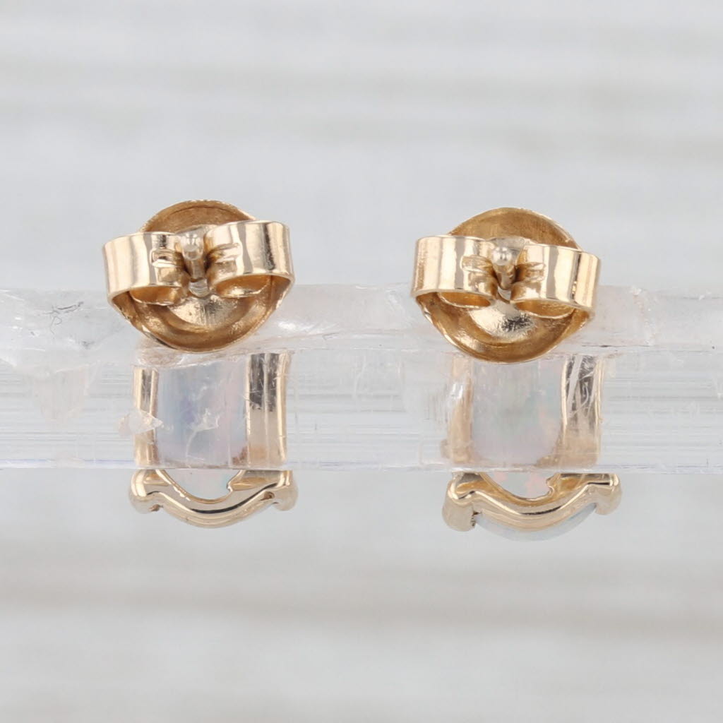 Lab Created Pearl Opal Diamond Stud Earrings 14k Yellow Gold Teardrop Studs