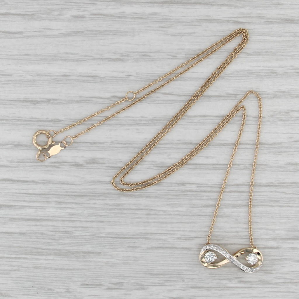 0.25ctw Diamond Infinity Knot Pendant Necklace 14k Gold 17-18" Cable Chain