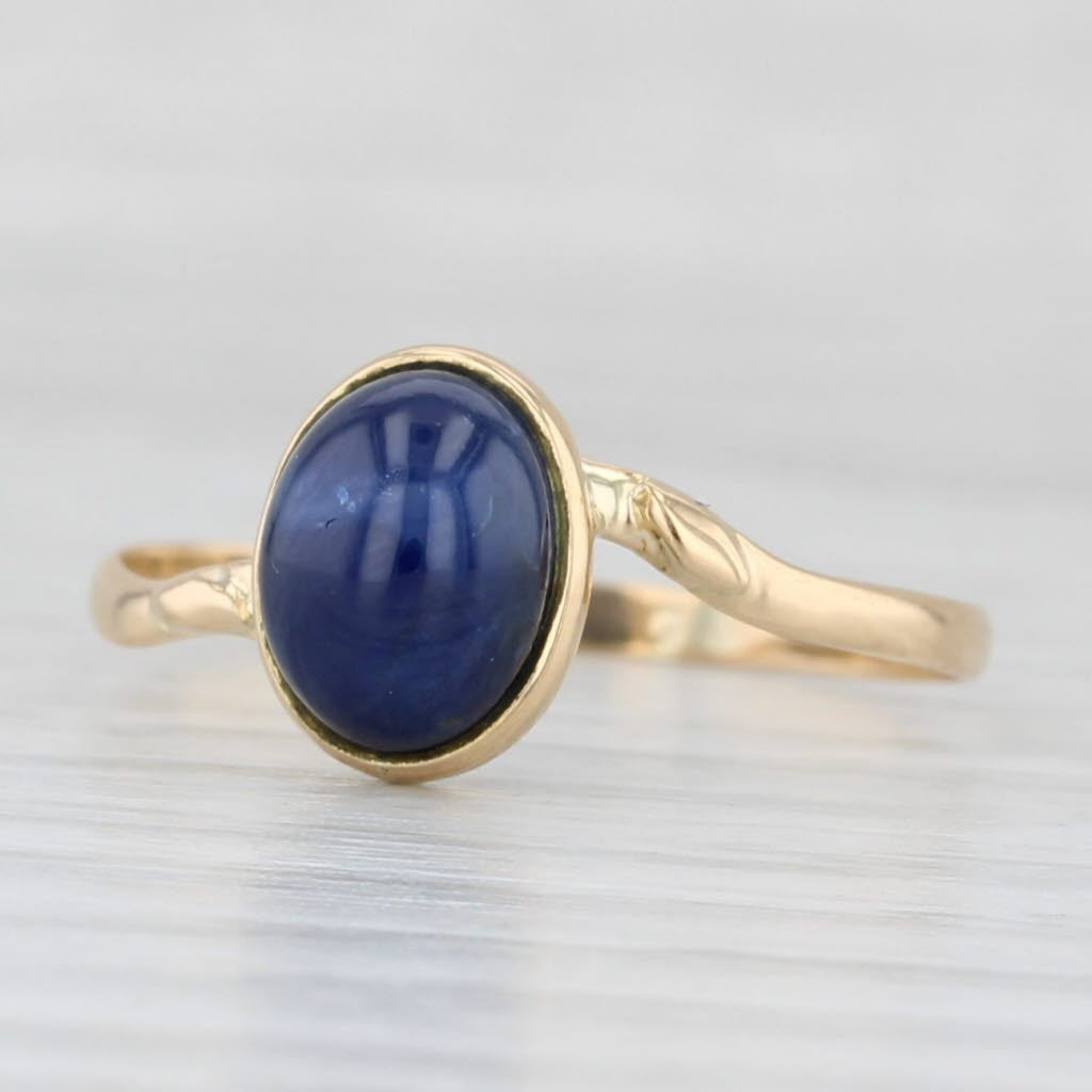 Light Gray Blue Sapphire Oval Cabochon Solitaire Ring 18k Yellow Gold Size 7.25