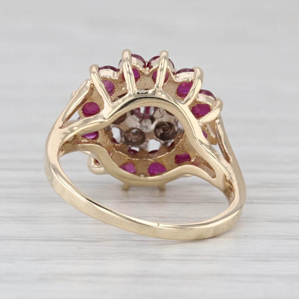 1.28ctw Ruby Diamond Flower Ring 10k Yellow Gold Size 4
