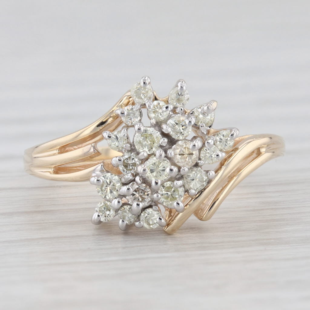 Light Gray 0.30ctw Diamond Cluster Bypass Ring 14k Yellow Gold Size 6.5