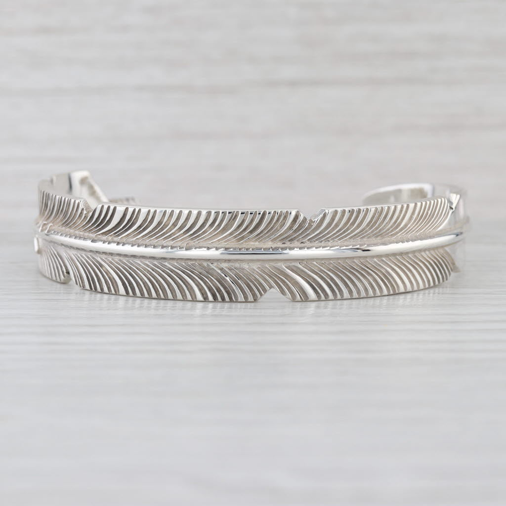 Feather Cuff Bracelet Sterling Silver Signed CC Southwestern Statement 6.75"
