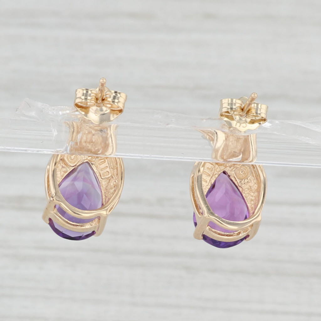 Light Gray 3.06ctw Teardrop Amethyst Earrings 14k Yellow Gold Pear Studs