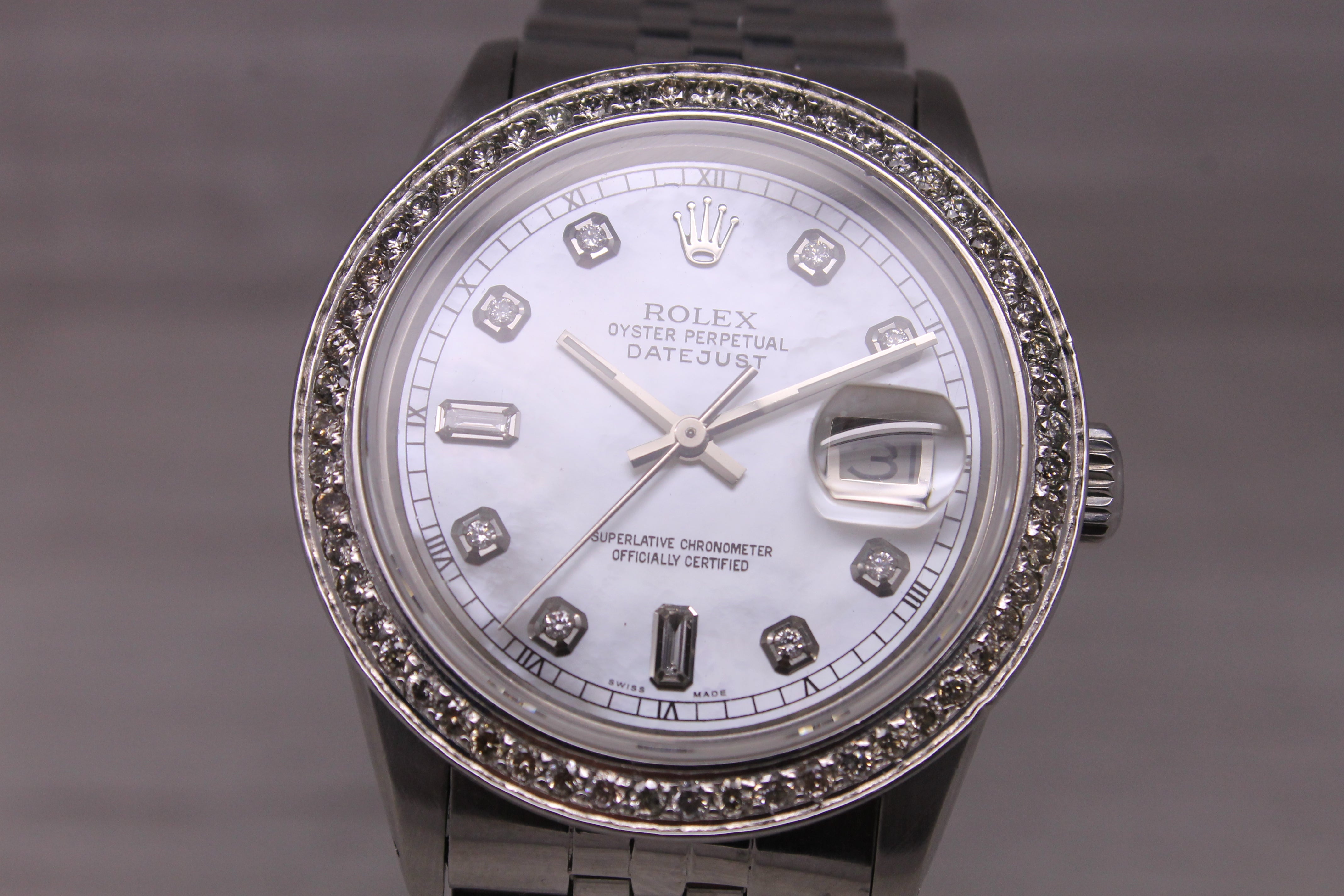 Vintage 1983 Rolex Datejust 16014 36mm MOP Dial & Diamond Dial Bezel Jubilee