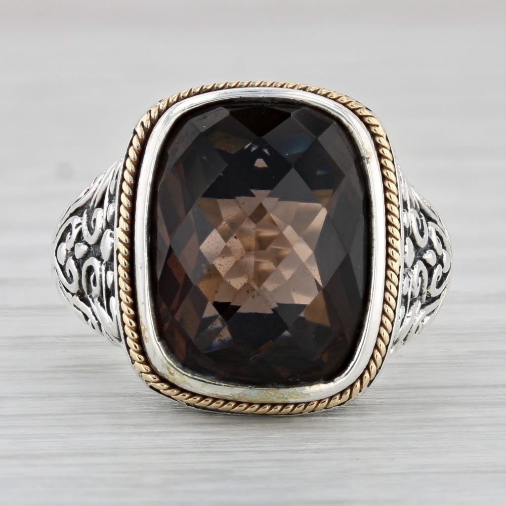 Light Gray Effy Smoky Quartz Ring Ornate Sterling Silver 18k Gold Size 7.25