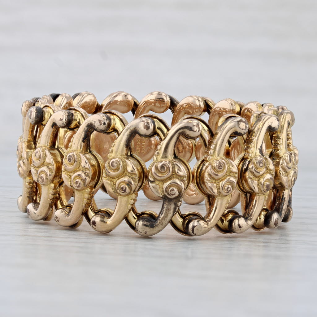 Light Gray Ornate Antique Expandable Bracelet Yellow Gold Filled 4.5 - 9.25" 19mm