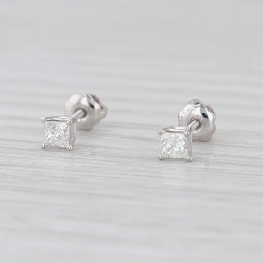 0.28ctw Princess Diamond Solitaire Stud Earrings 14k White Gold Studs