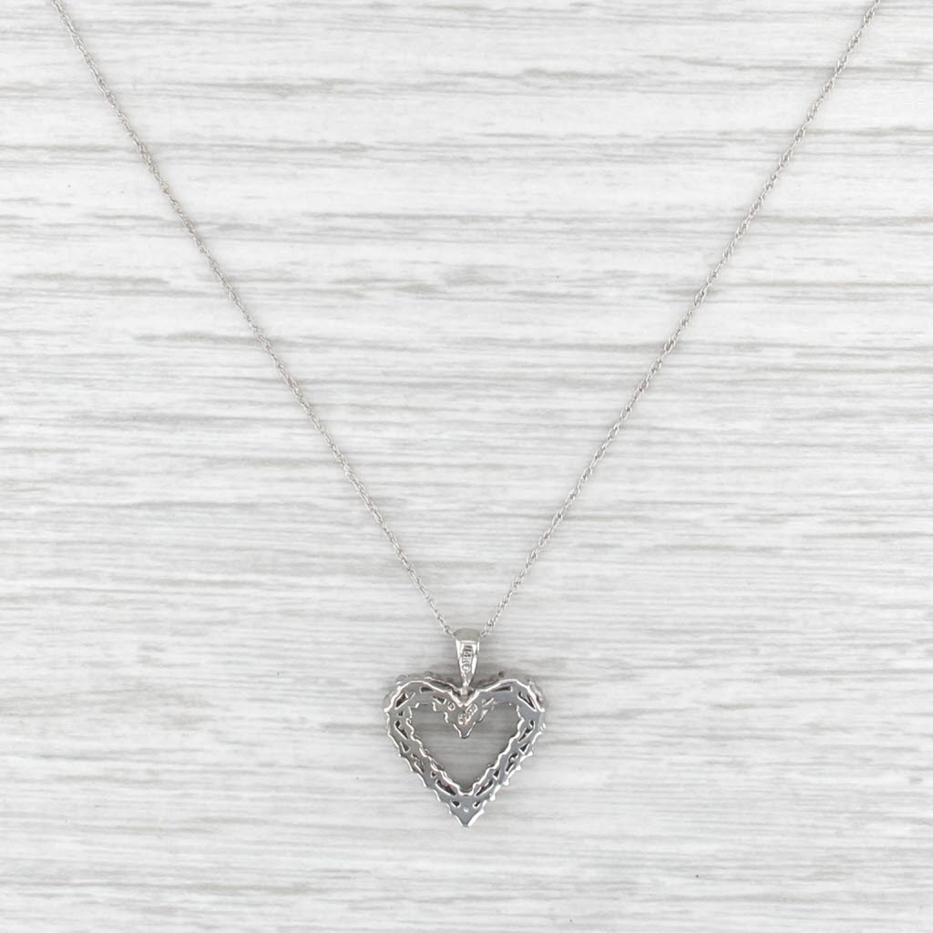 0.37ctw Diamond Open Heart Pendant Necklace 14k White Gold 18" Rope Chain