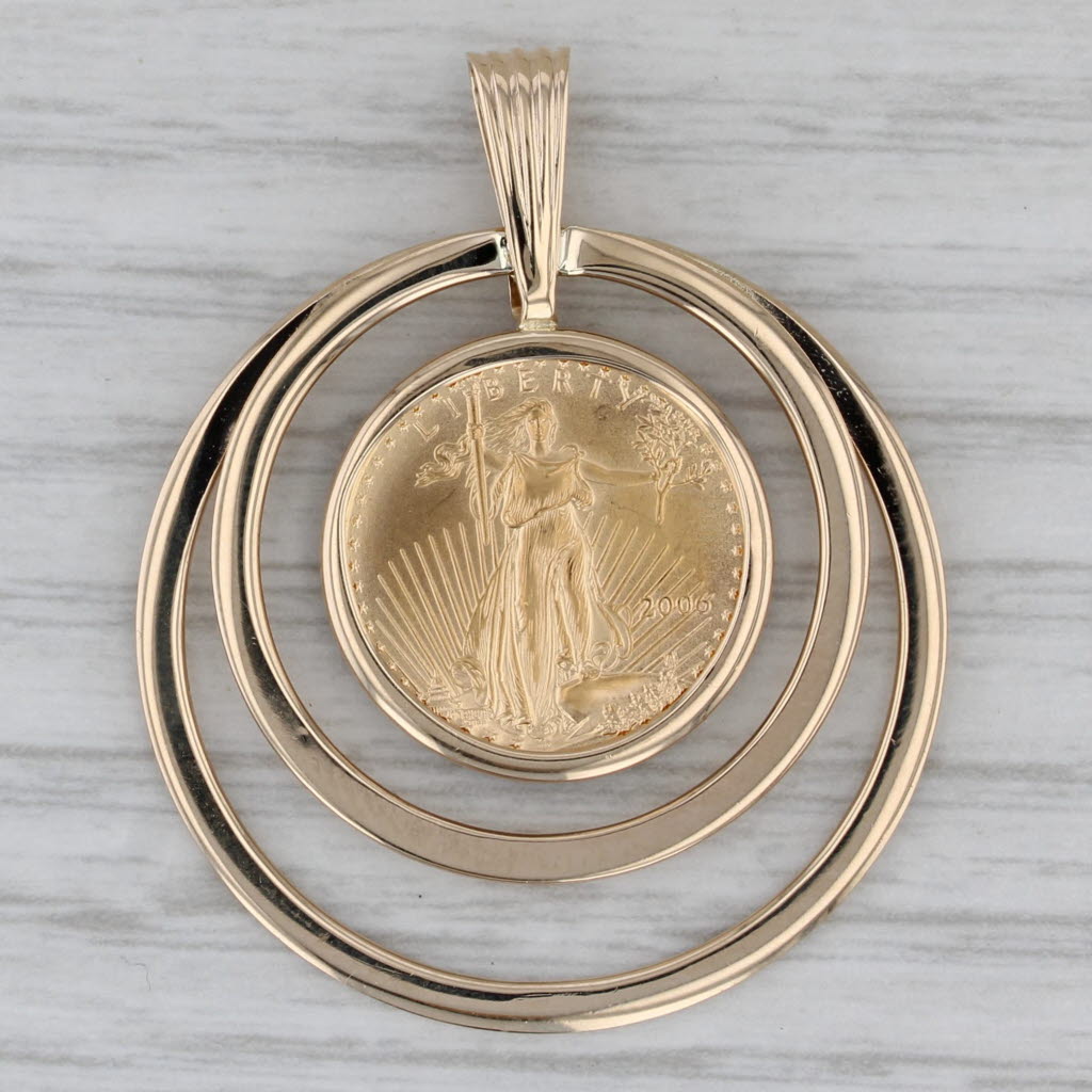 Dark Gray 2006 1/10oz American Gold Eagle Coin Pendant 14k 22k Yellow Gold 5 Dollar