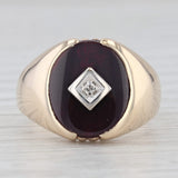 Vintage Lab Created Ruby Diamond Signet Ring 10k Yellow Gold Size 7.5
