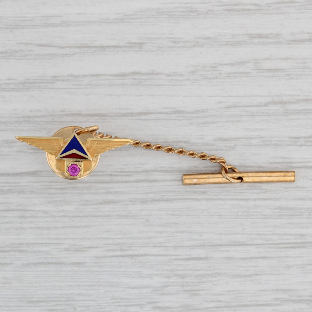 Gray Delta Airlines Wings Tie Tac Pin 10k Gold Lab Created Ruby Enamel Service