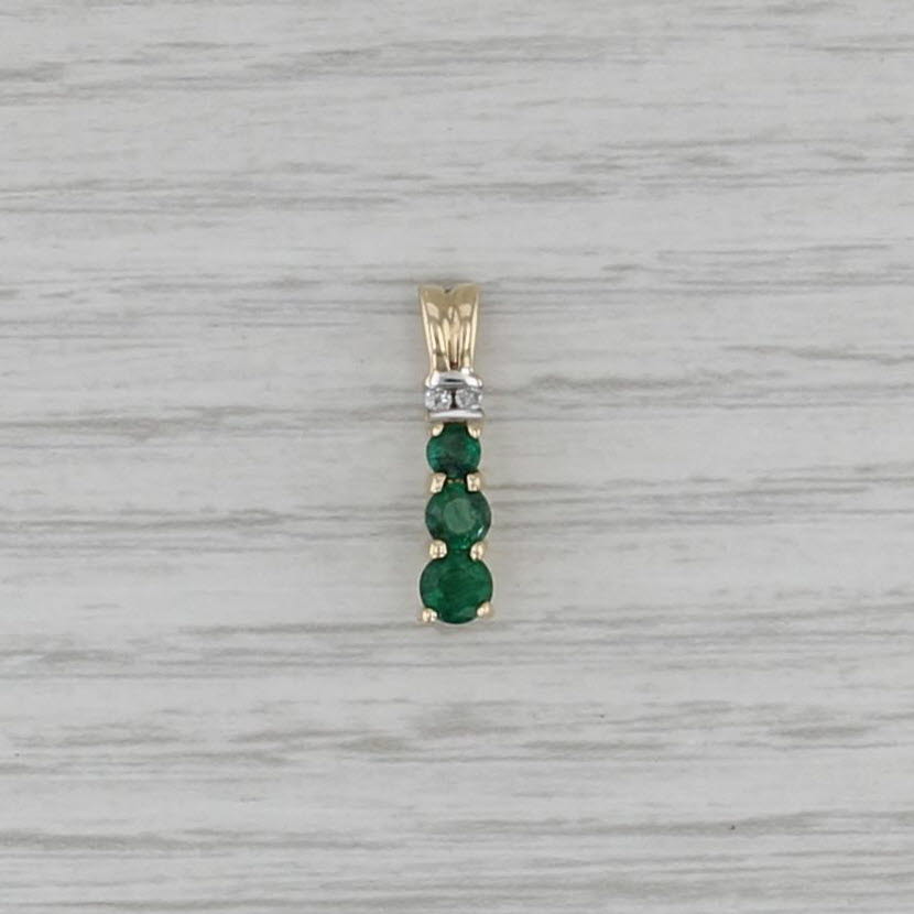 0.51ctw Diamond Emerald 3-Stone Journey Pendant 10k Yellow Gold