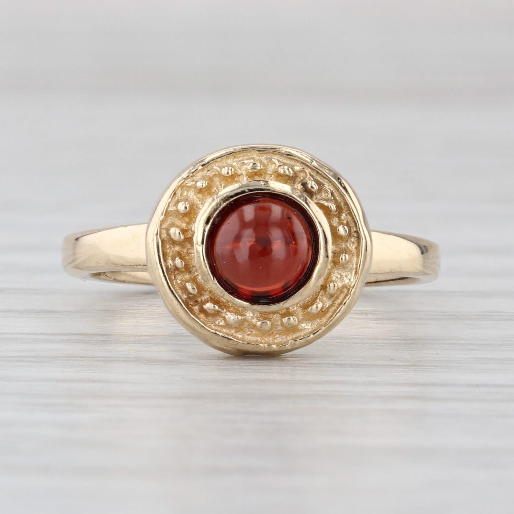 Garnet Cabochon Solitaire Ring 14k Yellow Gold Bead Accents Size 5.75