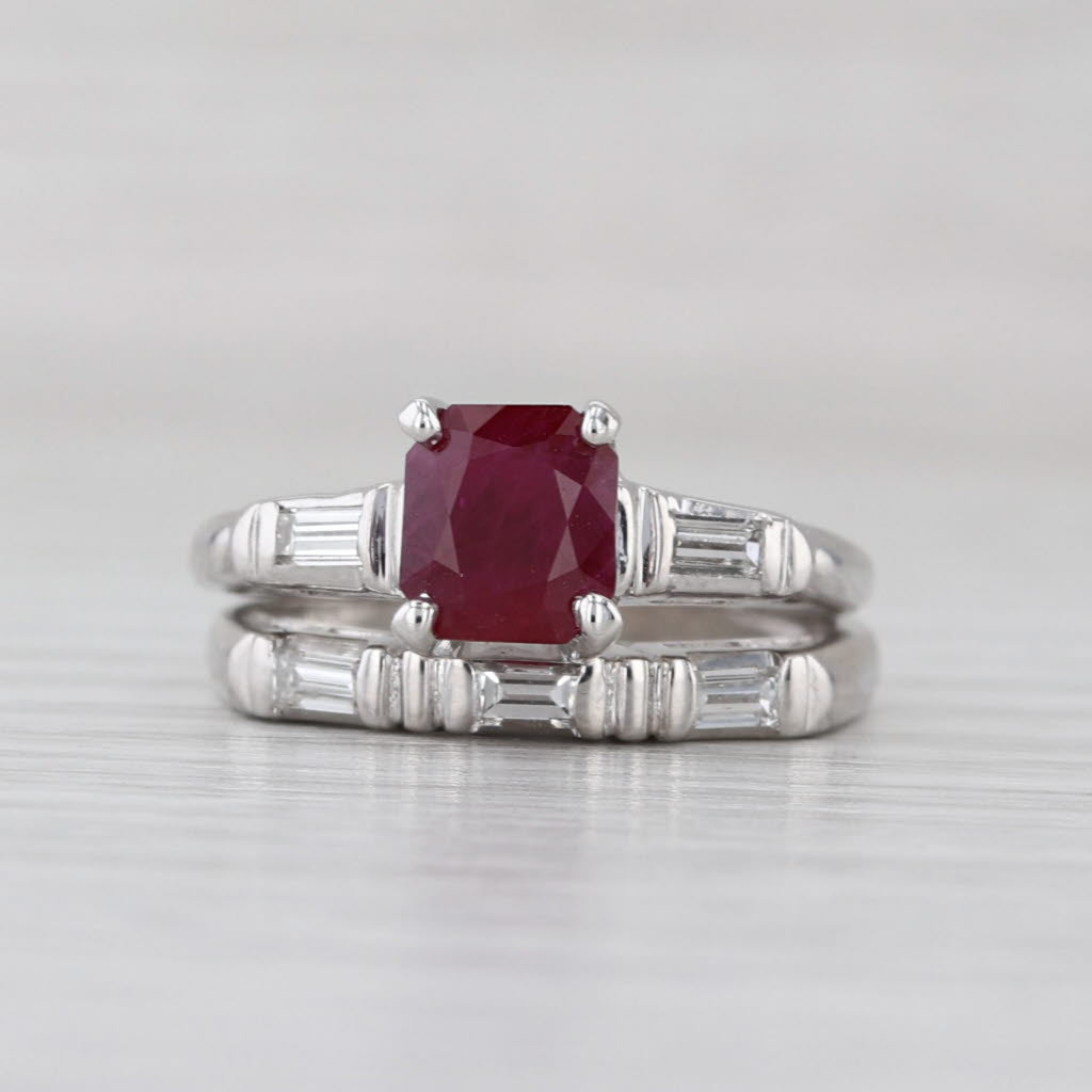 1.62ctw Ruby Diamond Engagement Ring Wedding Band Bridal Set 14k White Gold