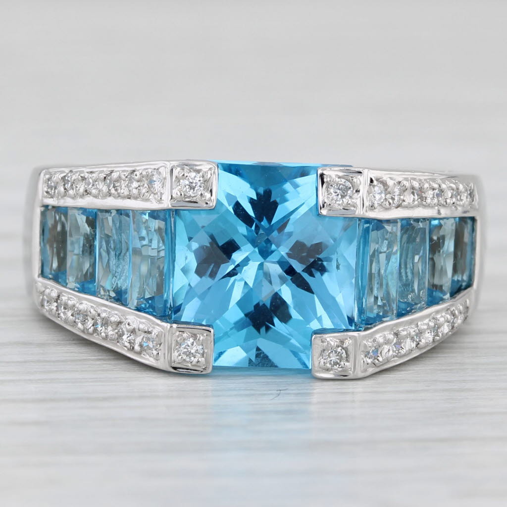 Light Gray Bellari 2.14ctw Blue Topaz Diamond Ring 18k White Gold Cocktail Size 7