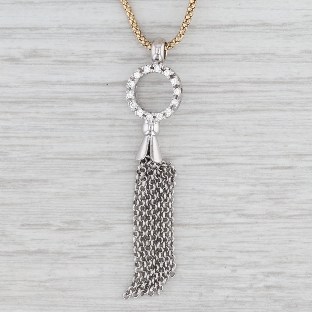 Light Gray 0.18ctw Diamond Fringe Pendant Necklace 14k Gold 16.75" Popcorn Chain