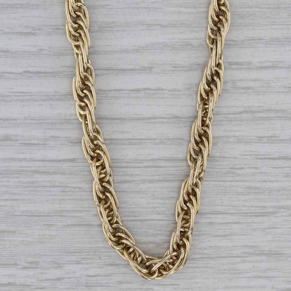 Dark Gray Chunky Rope Chain Necklace 14k Yellow Gold 18" 6mm
