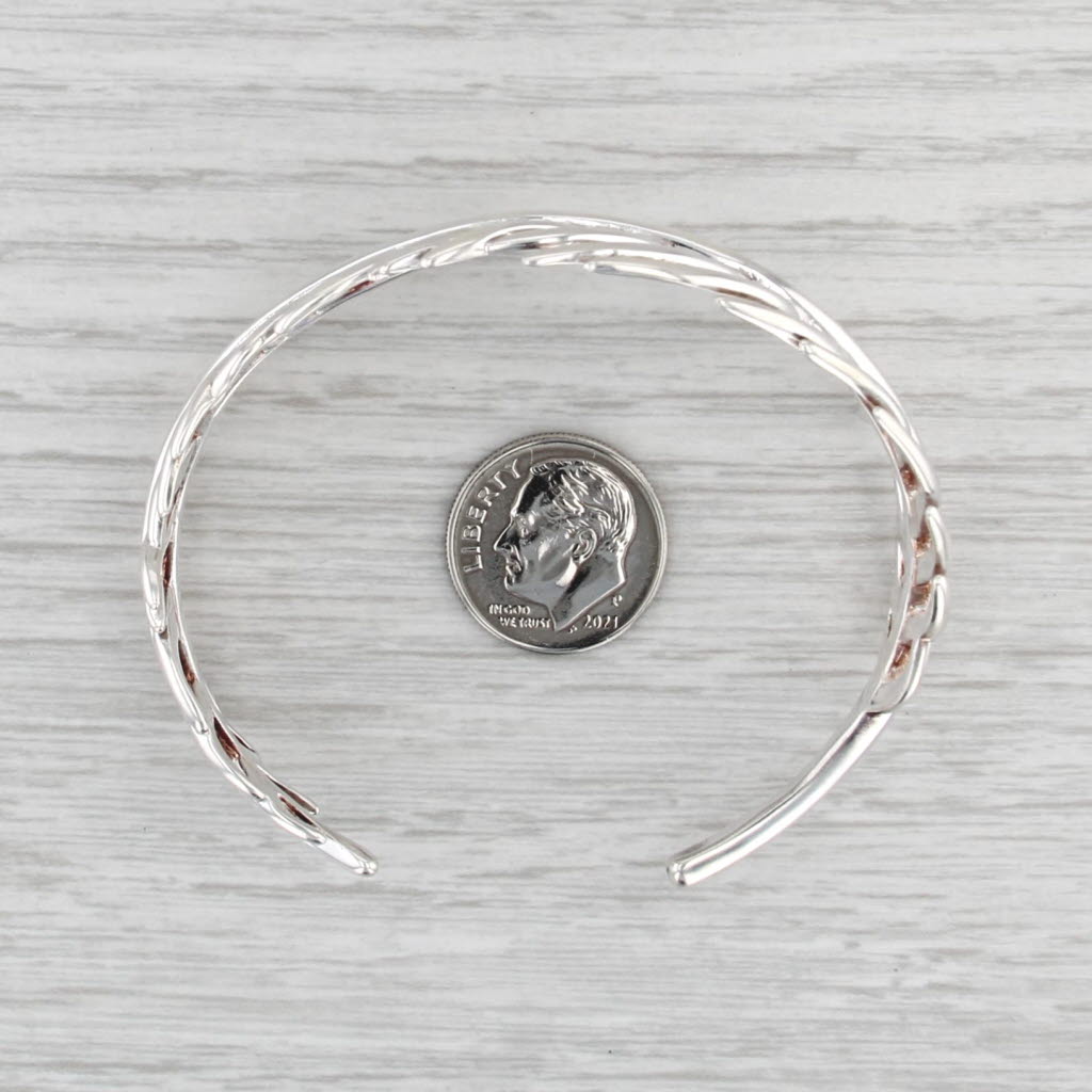 Feather Style Cuff Bracelet Sterling Silver Statement 7" 26.3mm