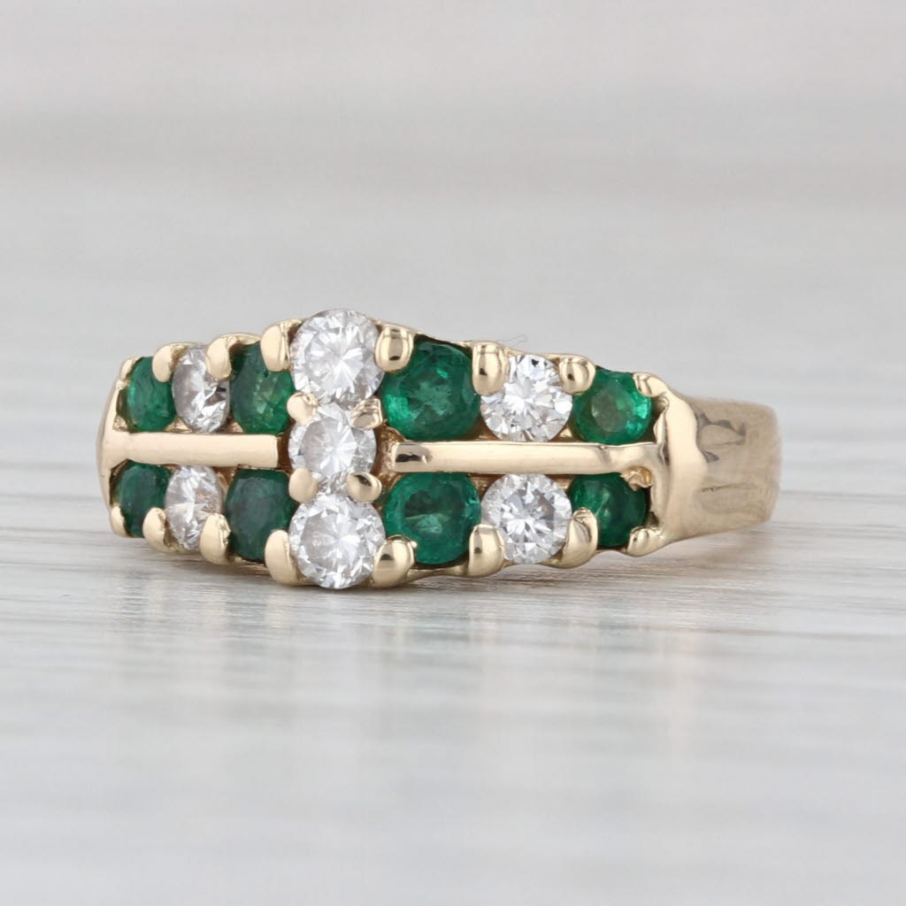 1.02ctw Emerald Diamond Tiered Rooftop Ring 14k Yellow Gold Size 4.25