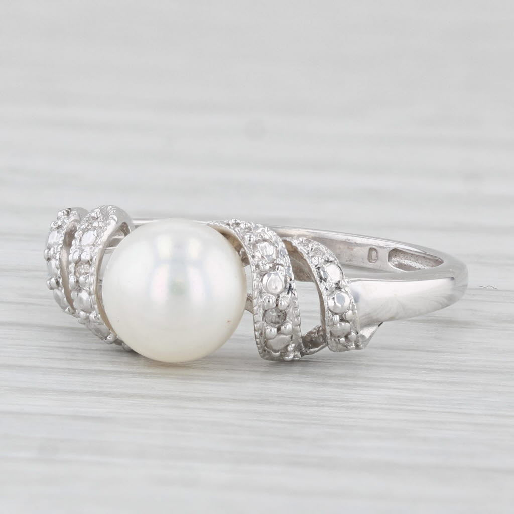 Light Gray Cultured Pearl Diamond Ring 10k White Gold Size 7