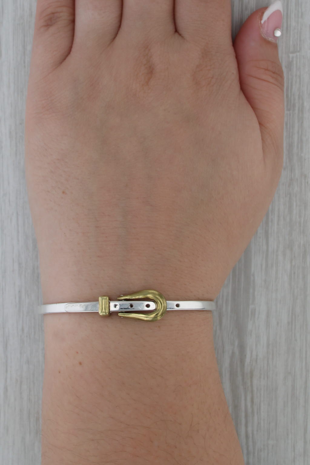 Belt Buckle Bangle Bracelet Sterling Silver Taxco 6.5" Adjustable