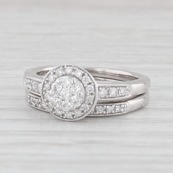 0.32ctw Round Diamond Halo Engagement Ring Wedding Band Set 10k White Gold Sz 5