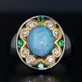 Dark Gray Opal Diamond Tsavorite Garnet Ring 18k 999 Gold Size 6.25-6.5 Custom Made