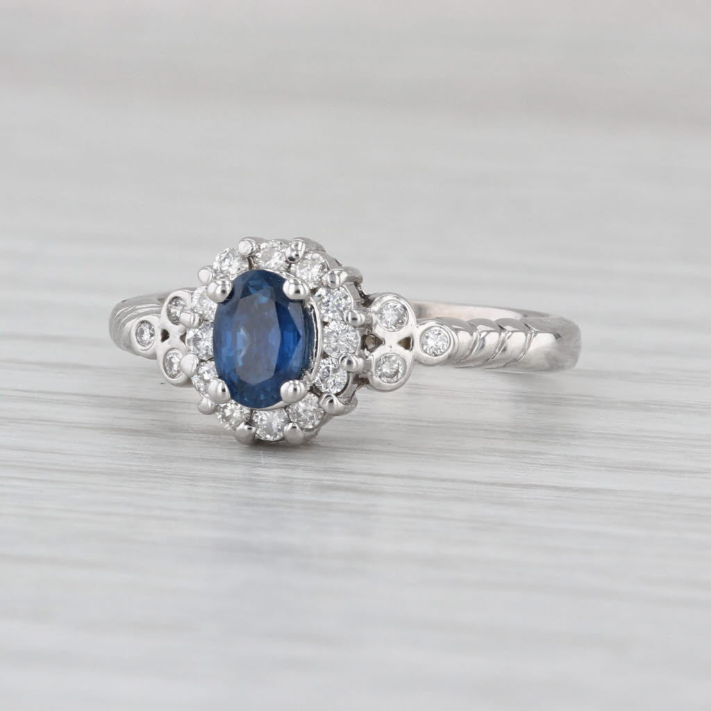 Le Vian 0.90ctw Oval Blue Sapphire Diamond Halo Engagement Ring 18k White Gold
