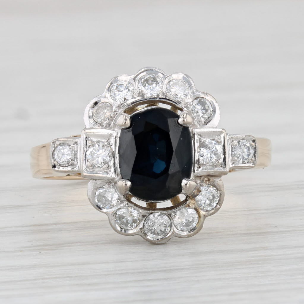 Light Gray 1.38ctw Oval Blue Sapphire Diamond Halo Ring 14k Yellow Gold Sz 6.75 Engagement