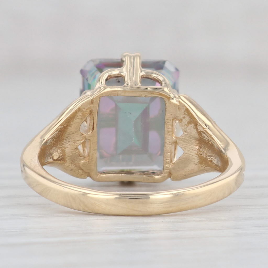 Light Gray 6.50ct Mystic Topaz Solitaire Ring 14k Yellow Gold Sz 7.5 Emerald Cut Solitaire