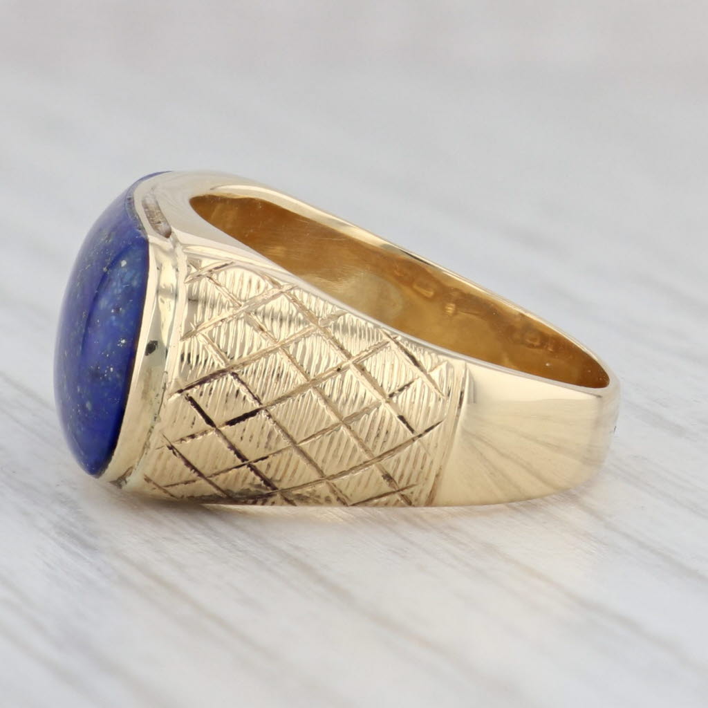 Gray Blue Lapis Lazuli Saddle Ring 18k Yellow Gold Size 7.25 Oval Cabochon