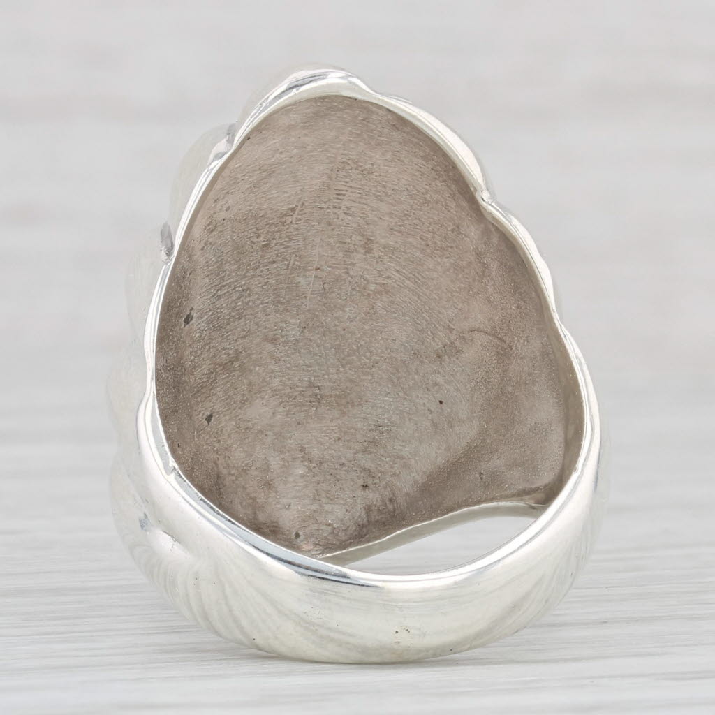 Light Gray Scalloped Beveled Shell Statement Ring Sterling Silver Size 7.75