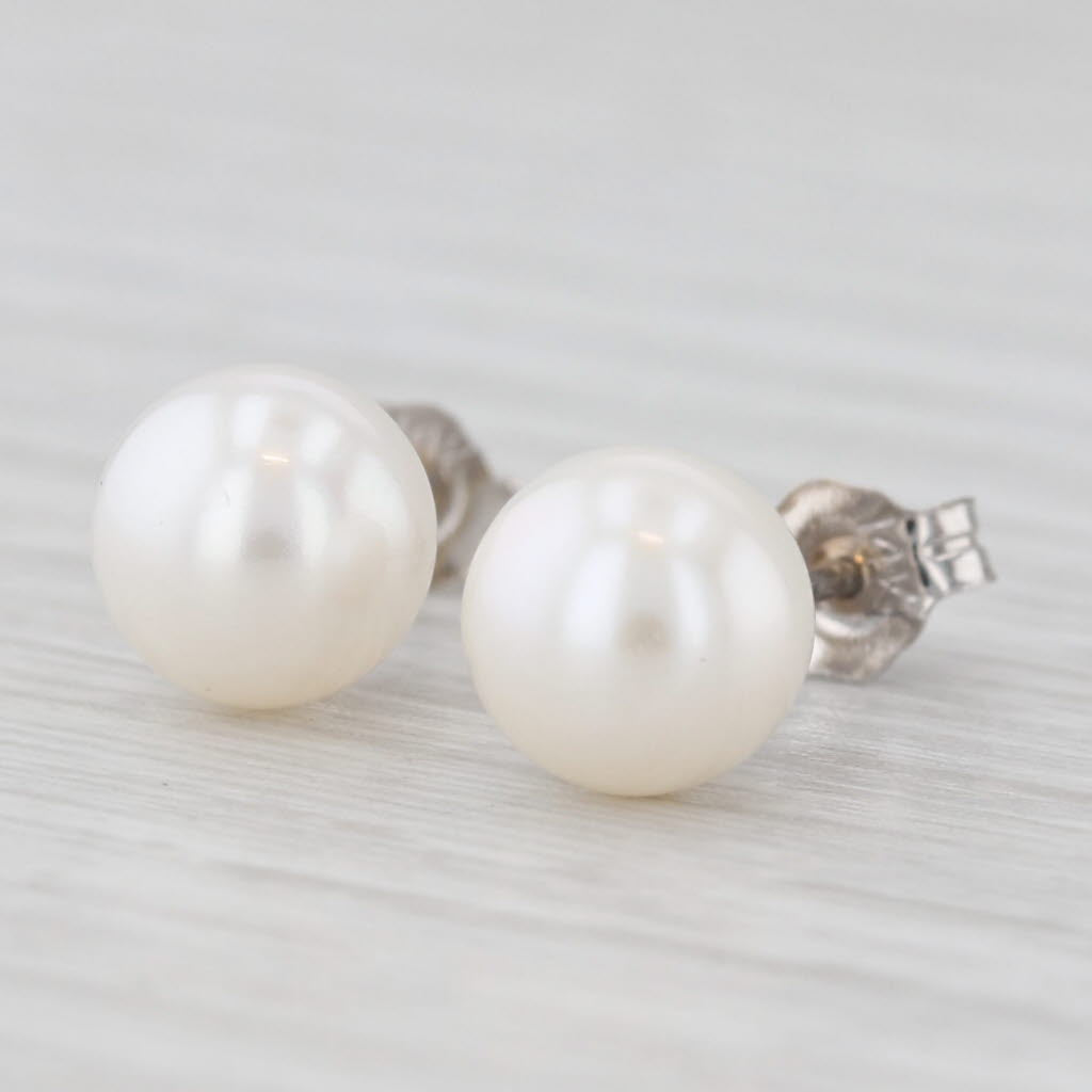 Light Gray 7mm Cultured Pearl Stud Earrings 14k Yellow Gold Round Solitaire Studs