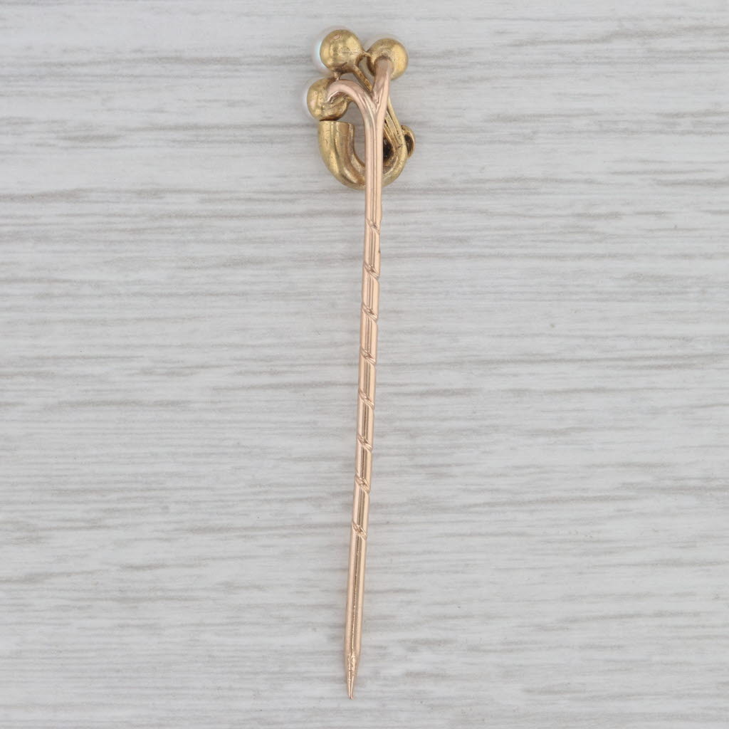 Gray Antique Pearl Cluster Diamond Stickpin 12k 14k Yellow Gold