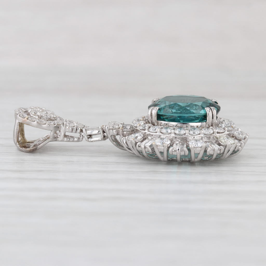 8.32ctw Green Tourmaline Diamond Halo Drop Pendant 18k White Gold GIA