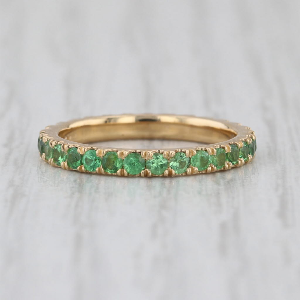 0.90ctw Tsavorite Green Garnet Eternity Ring 18k Yellow Gold Sz 5 Stackable Band