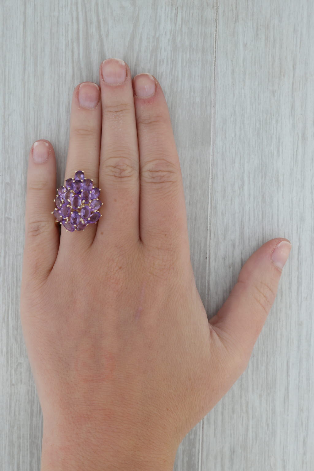 Dark Gray 8ctw Amethyst Cluster Ring 14k Yellow Gold Size 7.25 Cocktail