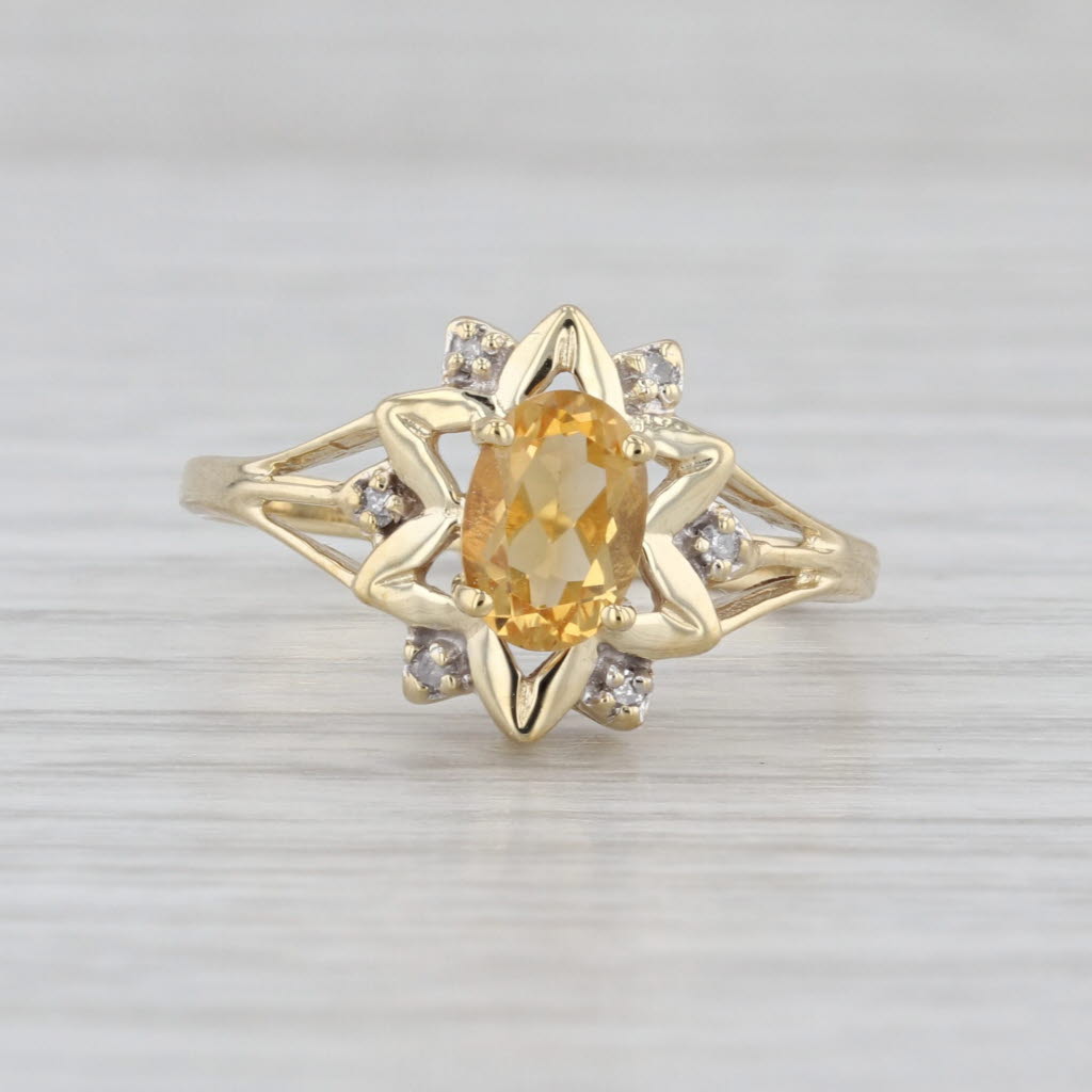 0.74ctw Oval Citrine Diamond Star Ring 10k Yellow Gold Size 8.25