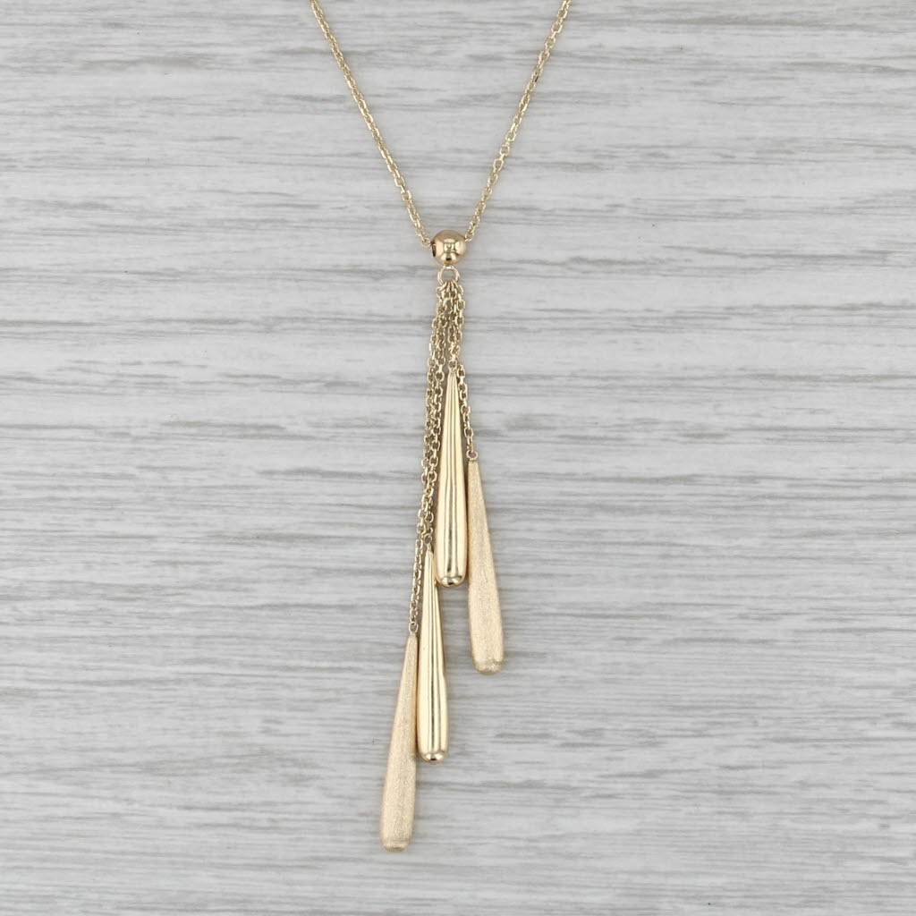 Fringed Lariat Necklace 14k Yellow Gold 16.75" Cable Chain