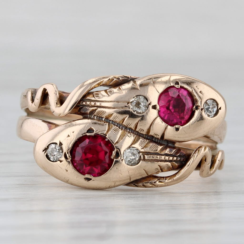 Gray Vintage 0.70ctw Lab Created Ruby Diamond Bypass Snake Ring 10k Gold Size 10