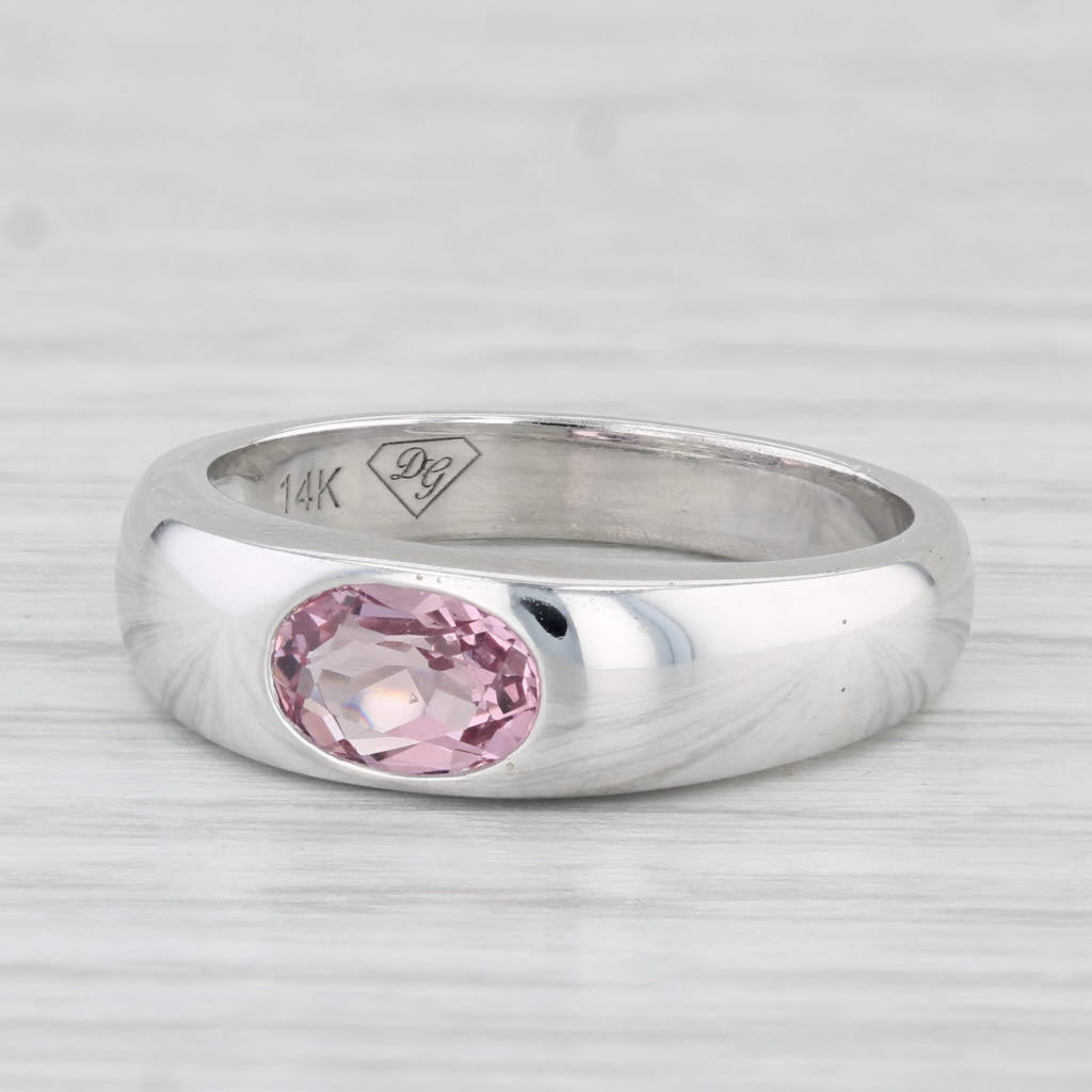 Light Gray 0.65ct Pink Spinel Oval Solitaire Ring 14k White Gold Size 6.5 Stackable Band