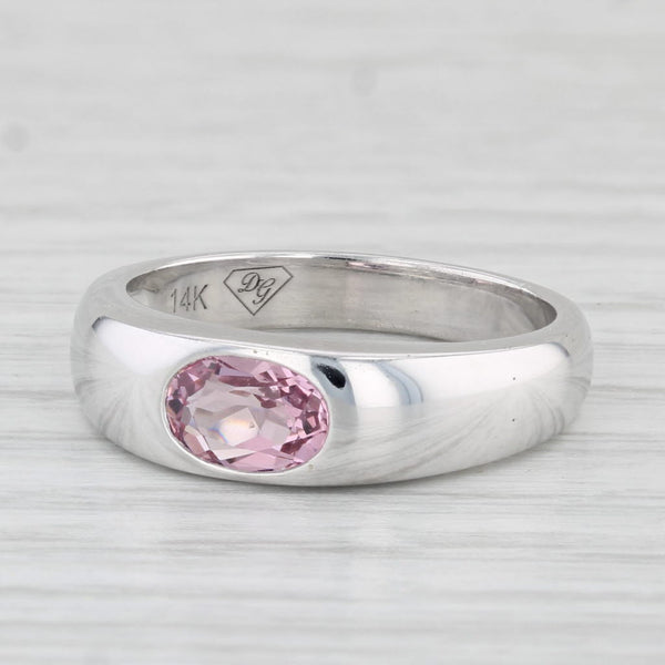 0.65ct Pink Spinel Oval Solitaire Ring 14k White Gold Size 6.5 Stackable Band