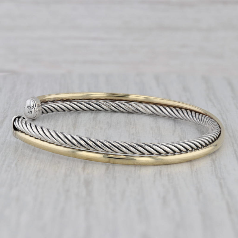 David Yurman Cable Crossover Cuff Bracelet Sterling Silver 18k Yellow Gold 6.75"