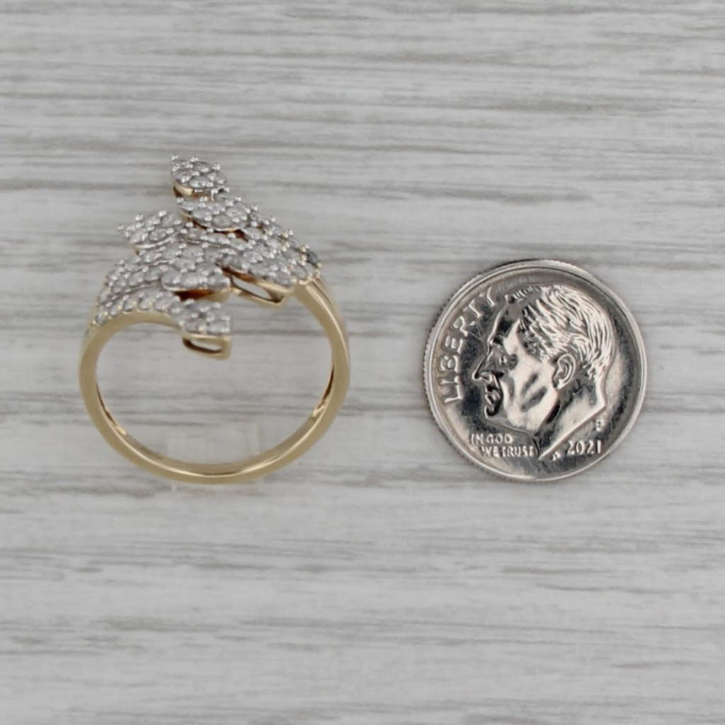 Diamond Spray Cocktail Bypass Leaf Wrap Ring 9k Yellow Gold Size 8.5