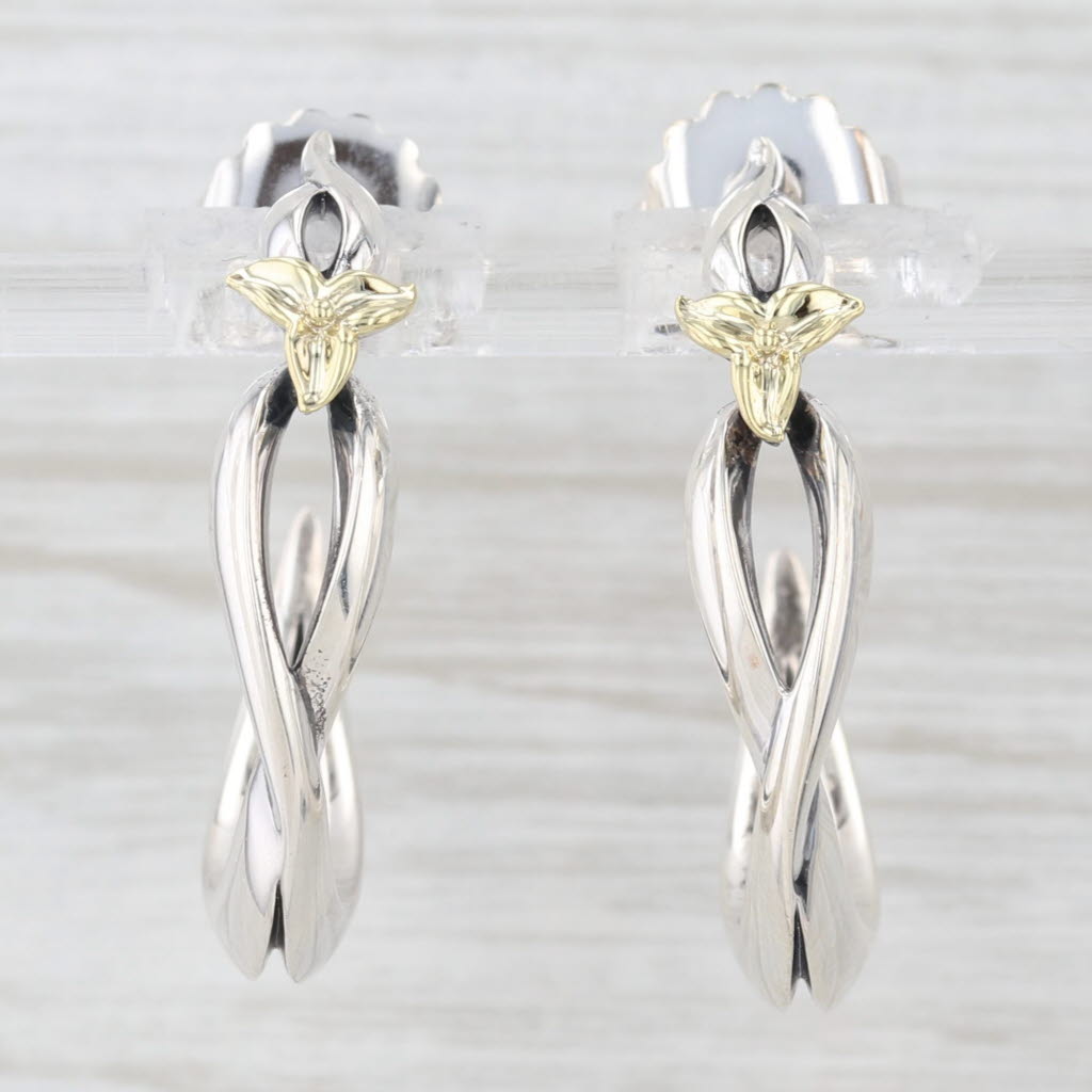 Light Gray Ann King Flower Hoop Earrings Sterling Silver 18k Gold Round Hoops